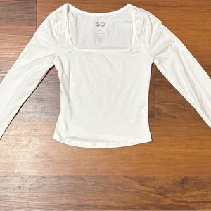 SO White Square Neck Long Sleeve Slim Top